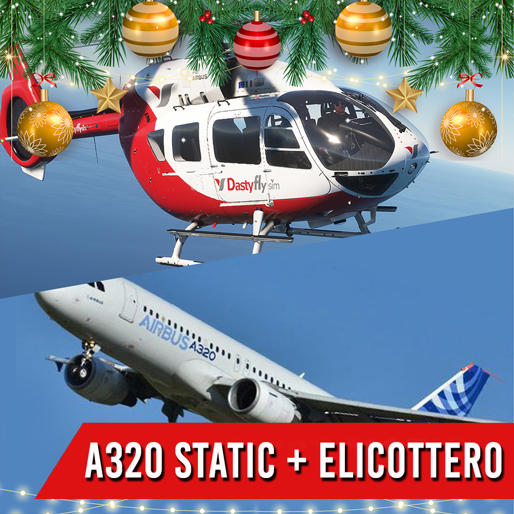 COMBO 60 MIN  AIRBUS A320 STATICO  <br>  + 30 MIN ELICOTTERO <br>  1 PILOTA + 2 PASSEGGERI